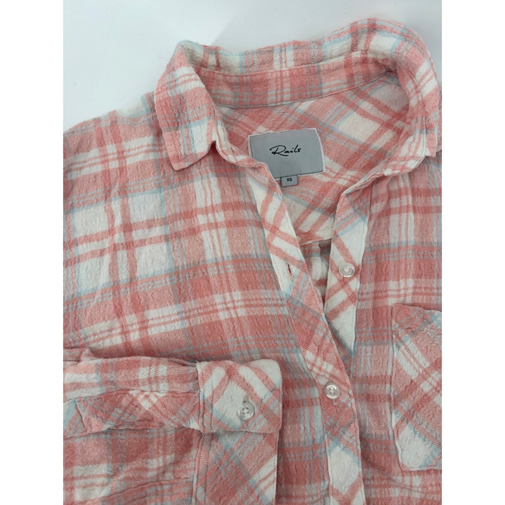 Rails Brady Plaid Button Down Shirt White Peach Cloud XS